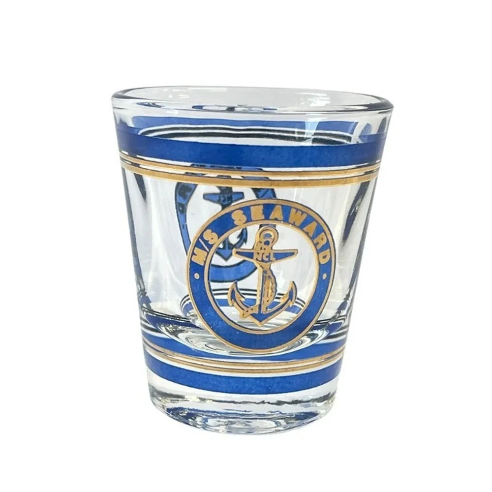 M/S‎ Seaward Shot Glass Nautical Blue Gold Anchor Souvenir Cruise Ship
